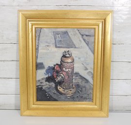 Malcolm Mackenzie Signed Oil Painting  West 11 St  NYC Fire Hydrant Scene  Framed 20 X 16.5'