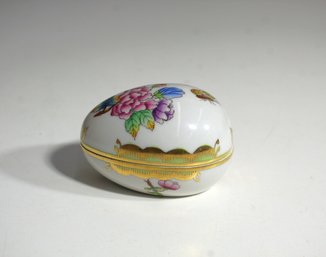 Herend Porcelain Egg-Shaped Trinket Box - Hand-Painted Floral Motif