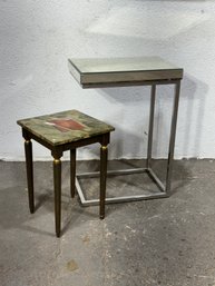 Modern Mirrored Stand / Side Table W/ Chrome Base And  Accent Stand