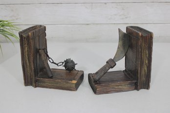 Medieval Weapon Style Bookends  Axe & Flail Decorative Book Ends  Rustic Fantasy Display  5.5' H