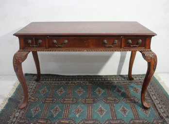 Antique Mahogany Writing Desk  Inlaid Starburst Design  48 W X 24 D X 30 H