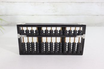 Vintage Wooden Abacus With Black Beads  Tabletop Counting Tool  5 X 9.5