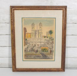 Bela Sziklay Signed European Cityscape Print  Framed  Architectural Scene  18 X 15'