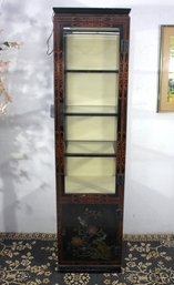 Vintage Asian-Inspired Glass Display Cabinet With Floral Detailing