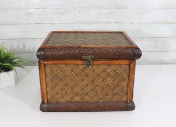 Vintage Woven Wicker Storage Trunk With Lid & Latch  Decorative Chest  10.5 X 15 X 10 D