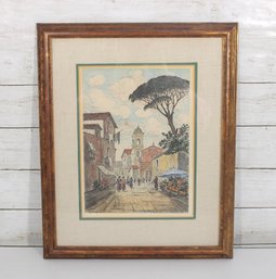Bela Sziklay Signed European Street Scene Print  Framed  18.5 X 15