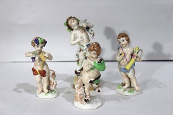 Lot Of Four Capodimonte Cherub Figurines, Marked With Crown And N
