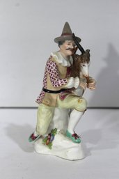 Meissen Porcelain Italian Comedy Figure Of Harlequin Playing Goat Bagpipes