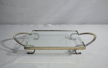 Vintage Silver-Plated Glass Serving Plate Or Trivet W/Handles, Square