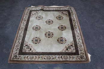 Traditional Handwoven Area Rug - 66' X 53' - Neutral Tones With Floral Motifs