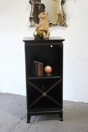 Black Wood Accent Cabinet With X-Divided Shelf  Compact Storage Unit