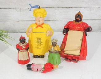 Vintage Black Americana Kitchenware Lot   Plastic Figures, Memorabilia  5 Pieces