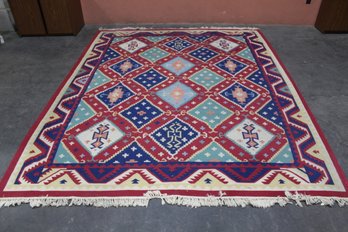 Vibrant Handwoven Kilim Rug With Geometric Patterns- 126'x 101'