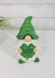 Whimsical Cupboard Company Gnome Clover Trinket Box  Ceramic St. Patricks Decor  6.5