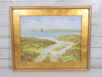 Ed Brennan Signed Oil Painting  Three Sailboats Coastal Landscape  Framed 19 X 23