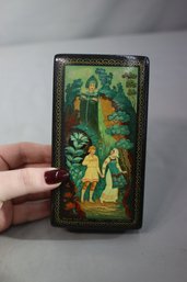 Vintage Hand-Painted Black Lacquer Rectangular Trinket Box With Red Lacquer Interior & Russian COA/receipt