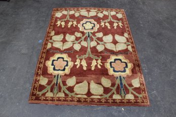 Handwoven Arts And Crafts Area Rug - 68' X 48.5' - Bold Floral Design