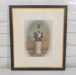 Framed Vintage Military Uniform Print  Soldier Portrait W/ Rifle  17.5' X 15'