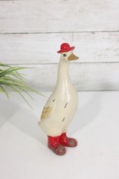 Vintage Duck Figurine With Red Rain Boots & Hat  Summer Swimmer Goose Decor  7.5 Tall