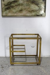 Mid-Century Modern Brass & Lucite Bar Cart Or Display Table Base (Missing Glass)  31'H X 31'W X 19'D