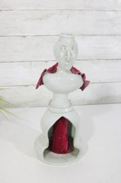 Vintage 11' Figural Porcelain Lady Decanter/vase  White Glazed Bust With Velvet Cape