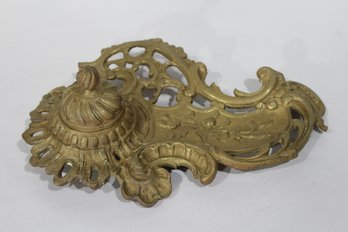 Vintage Ornate Brass Inkwell Tray Desk - Missing Glass Insert