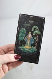 Vintage Hand-painted Black Lacquer Hinged Box