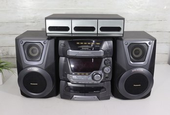 Panasonic Stereo System With 5-CD Changer & Dual Speakers  Vintage Mini Hi-Fi Setup