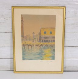 Bela Szikiay Colored Etching Doges Palace Venice Pencil Signed  Framed  16.5' X 12'
