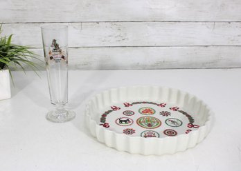Portmeirion Spirit Of Christmas Fluted Flan Dish & Lindemans Lambic Fluted Glass  Holiday Serveware Set