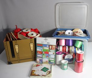 Group Lot Of Holiday Ribbons, Gift Wrap Accessories, And Tags
