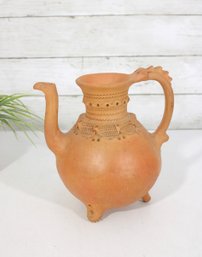 Vintage Folk Art Terracotta Pottery Pitcher  Hand Carved Decorative Ewer  8'