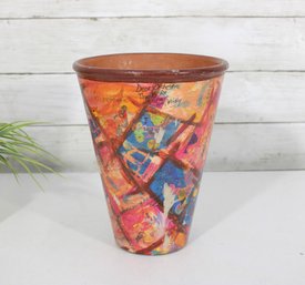 Signed Decorative Art Pottery Vase  Colorful Abstract Design  9' H X 7' Round