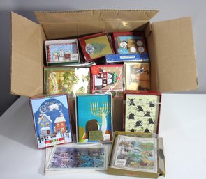 Large Box Lot Of Holiday Greeting Cards - Christmas, Hanukkah, And More
