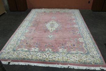 Large Tiara Handwoven Area Rug - 146.5' X 105.5' - Rose And Cream Medallion Design