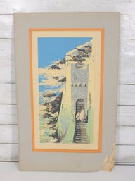 Pencil Signed Limited Edition Coastal Tower Print  #116/200  Mediterranean Scene  24.5' X 15'