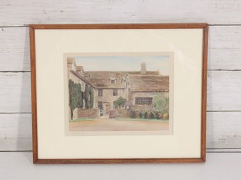 Framed Watercolor Sulgrave Manor North Side  Ancestral Home Of George Washington  10.5' X 13'