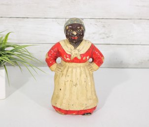 Vintage Black Americana Cast Iron Mammy Doorstop  Hand Painted  9'