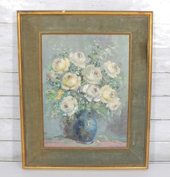 Signed Fronville Floral Still Life Painting  Impressionist Roses In Vase  Framed  22' X 18'
