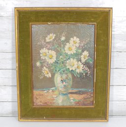Signed Fronville Floral Still Life Painting  Impressionist Daisies In Vase  Framed  22' X 18'