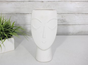Matte White Minimalist Head Vase  Modern Sculptural Face Planter  Contemporary Decor  10.5' H