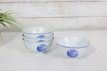 Set Of 4 Blue & White Porcelain Rice Bowls  Made In China  2' X 4.5'