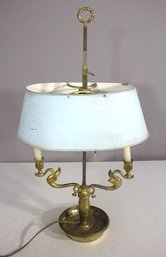 Antique French Bouillotte Brass Table Lamp  Dual Arm With Adjustable Shade