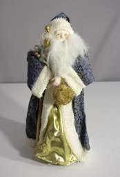 16' Blue And Gold Santa Claus Christmas Tree Topper - Elegant Holiday Decor