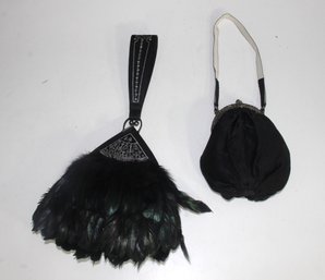 Vintage Evening Bag Pair  Lulu Guinness Feather Clutch & Antique Victorian Purse