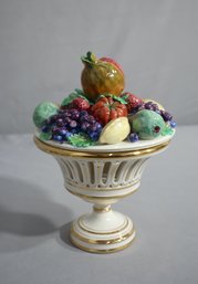 Vintage  Italian Hand-painted 2 Piece Pedestal Fruit Basket Signed Mary Ryan