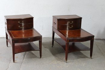 Pair Of Antique Mahogany Two Drawer Leather End Tables
