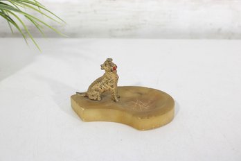 Vintage Dog Figural Ashtray  2.5' Yellow/ Onyx