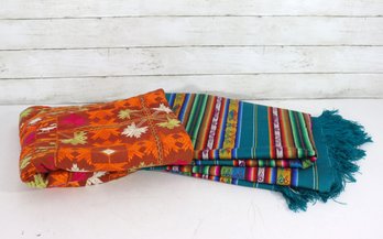 Vintage Handwoven & Embroidered Textile Lot  Two Large Decorative Throws / Wall Hangings