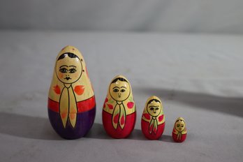 Group Lot Of 2 Vintage Polish Hand Decorated Wooden Matryoshka Nesting Dolls